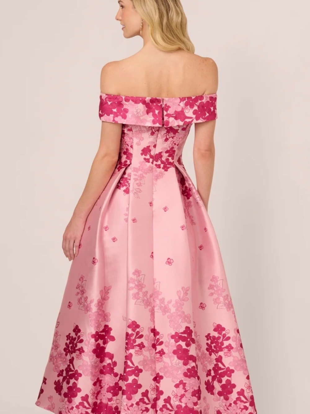 Adrianna Papell Pink Floral Off Shoulder Gown - Picture 2 of 12